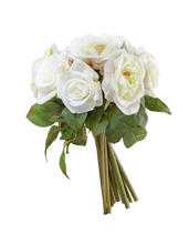 Розы (связка) бело-зелёные с розовой рубашкой искусственные 30.0312024_prime, 30.0312024