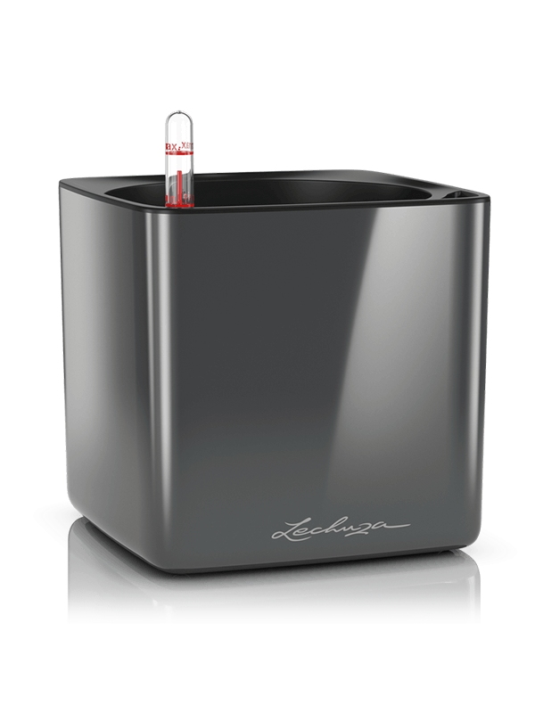 Кашпо Lechuza Cube Glossy (антрацитовый лакированный) с автополивом Высота 16 см Длина 17 см