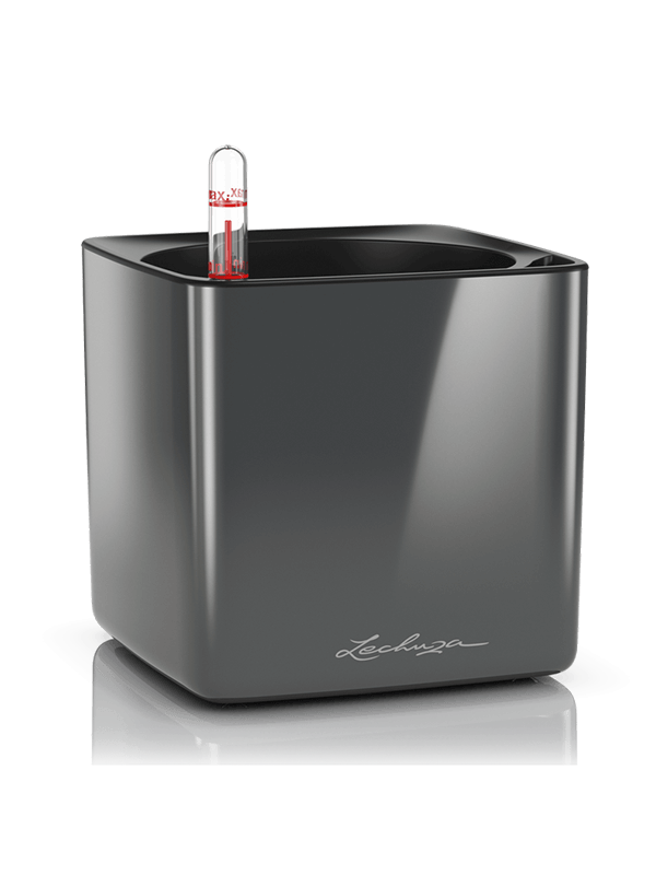 Кашпо Lechuza Cube Glossy (антрацитовый лакированный) с автополивом Высота 14 см Длина 14 см
