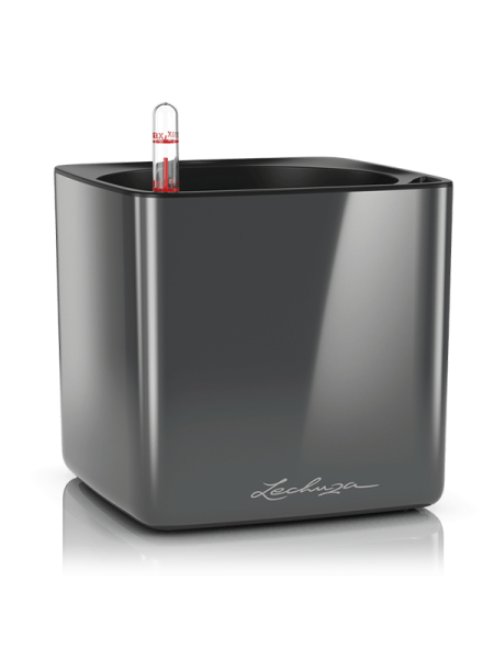 Кашпо Lechuza Cube Glossy (антрацитовый лакированный) с автополивом Высота 16 см Длина 17 см
