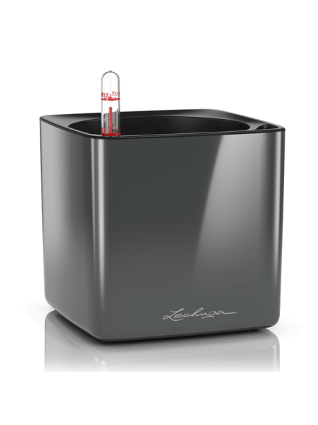 Кашпо Lechuza Cube Glossy (антрацитовый лакированный) с автополивом Высота 14 см Длина 14 см